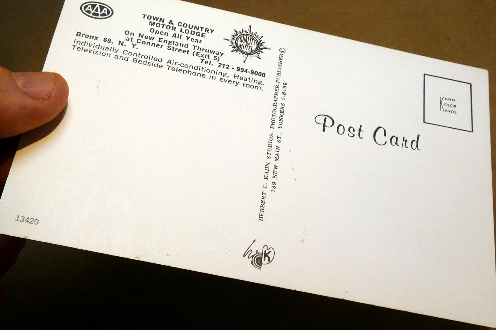 Town & Country Motor Lodge Bronx NY AAA 1970's Postcard - unposted