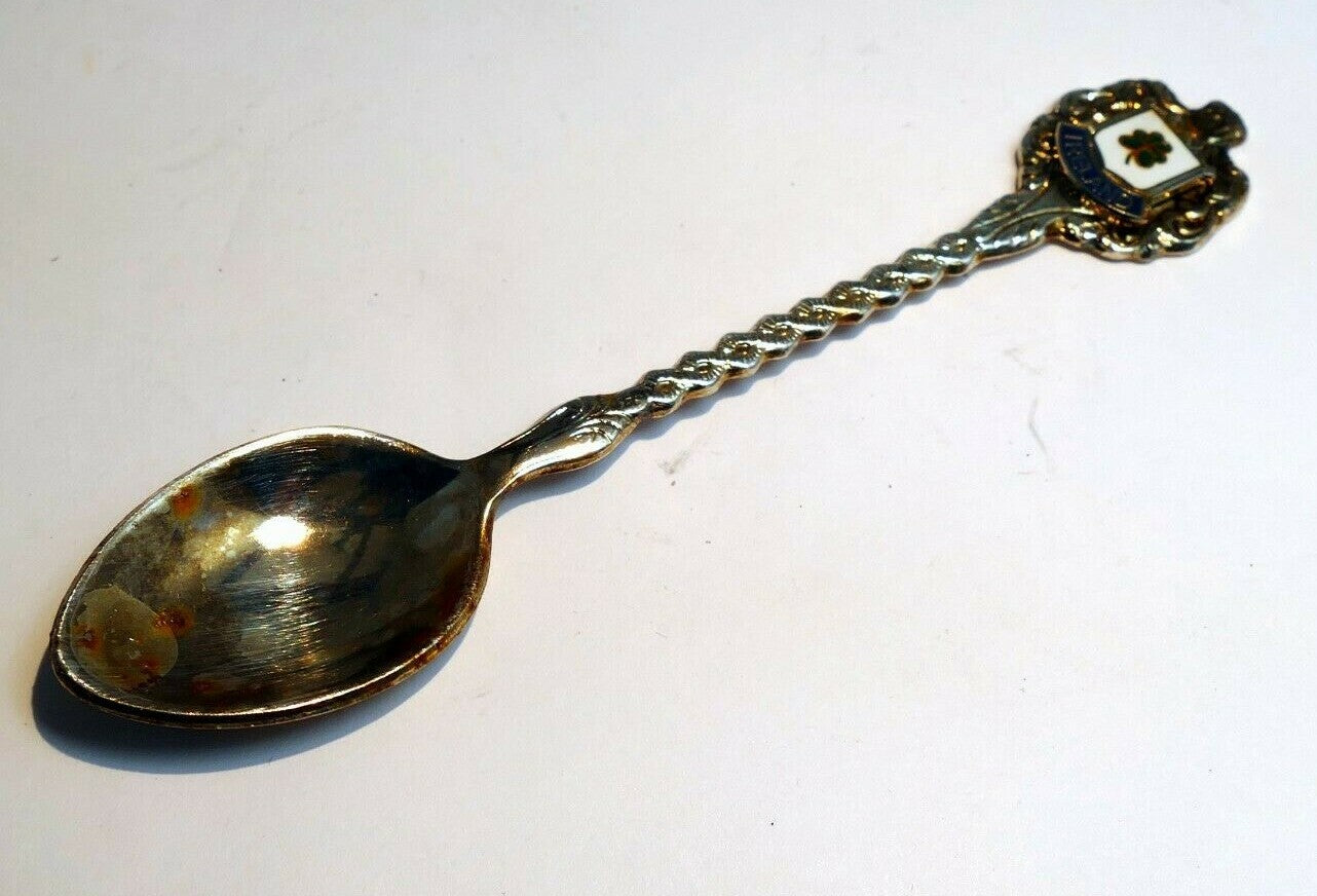 Souvenir teaspoon ireland vintage 4.5' long ornate clover silver plated