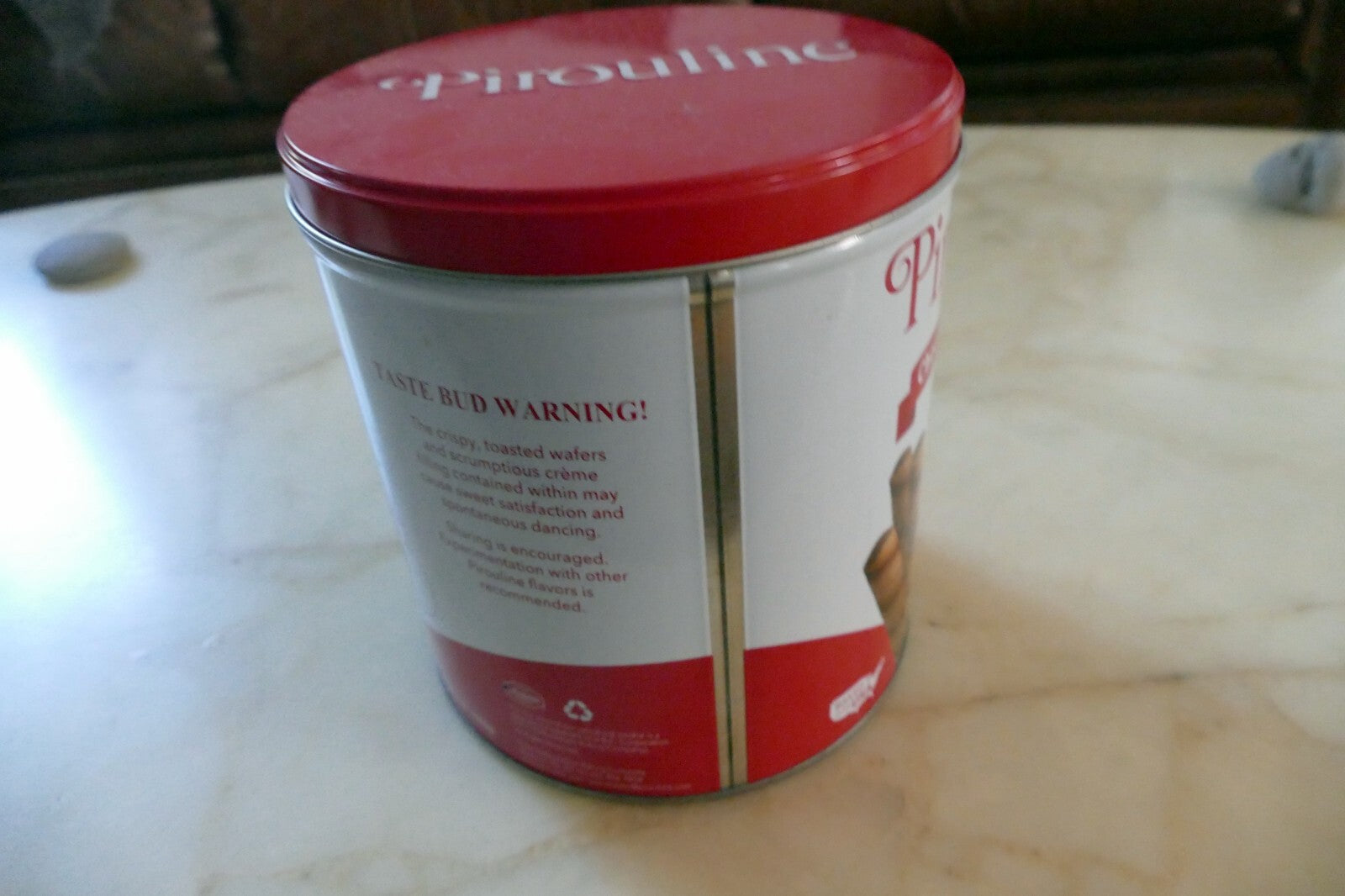Metal Empty Tin/Container Chocolate Hazelnut wafers Pirouline 6X7" 1 gallon