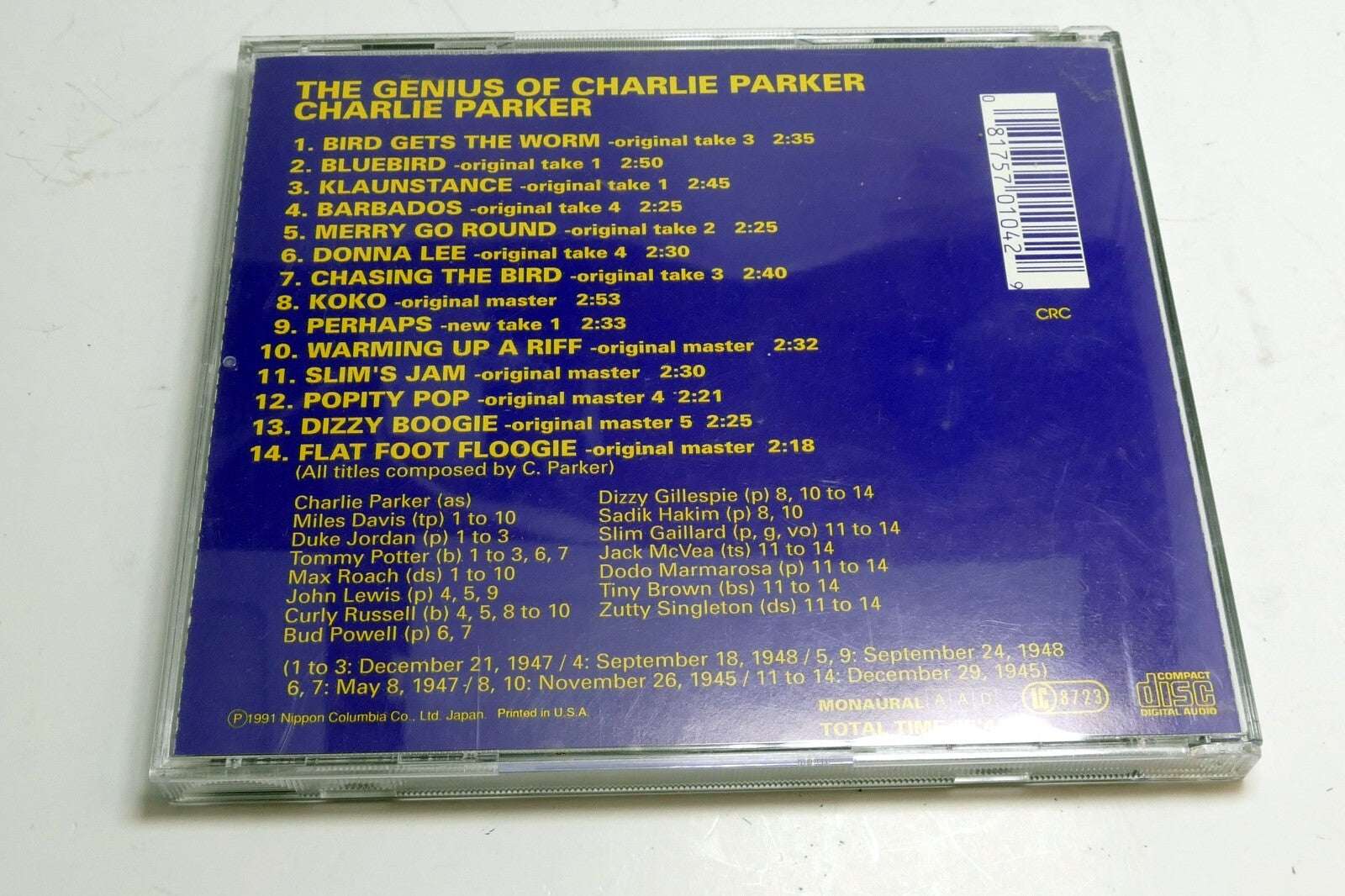 The Genius Of Charlie Parker  CD  Monaural SV-0104 1991 Nippon Columbia USA