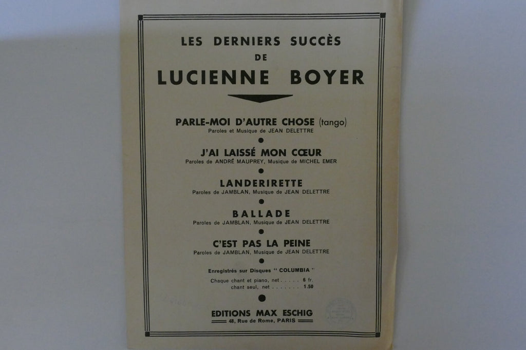 Landerirette, 1932, by Paroles de Jamblan and Jean Delettre, Editions Max Eschig