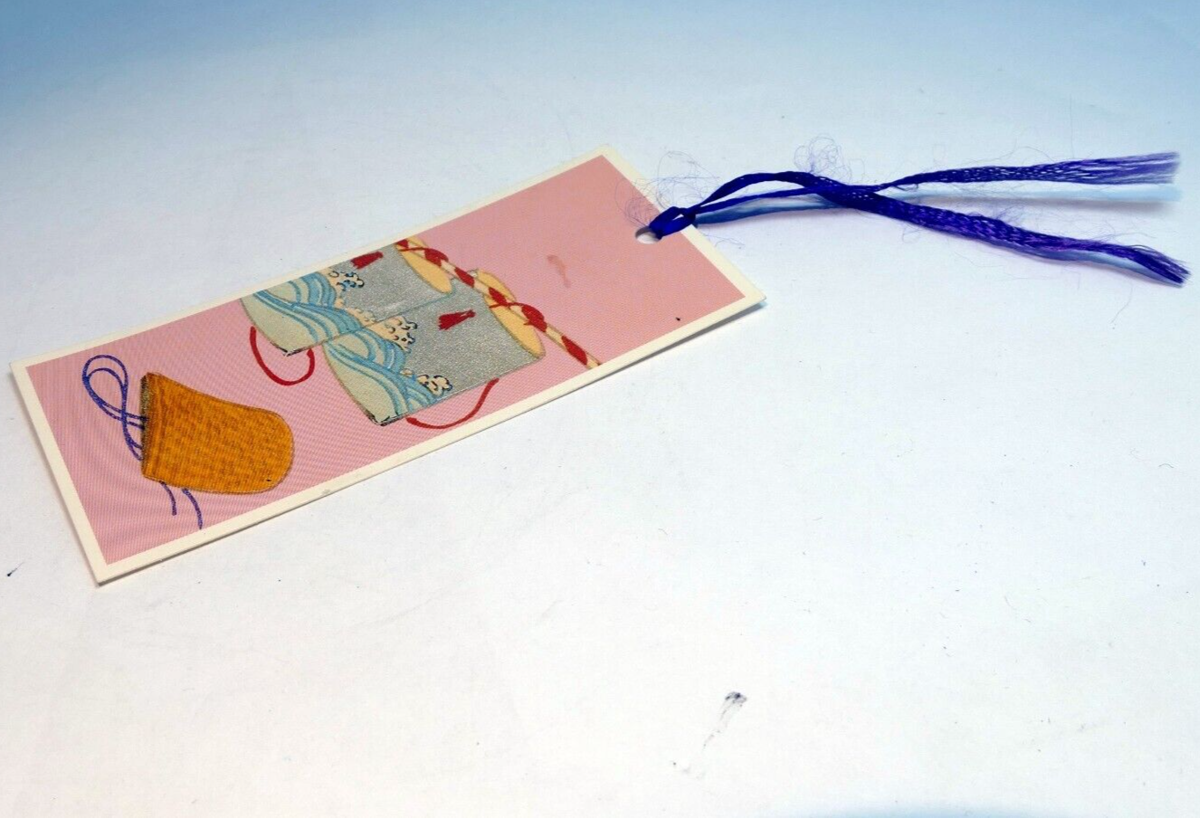 Japanese ocean wave bookmark scroll vintage small 9x4cm