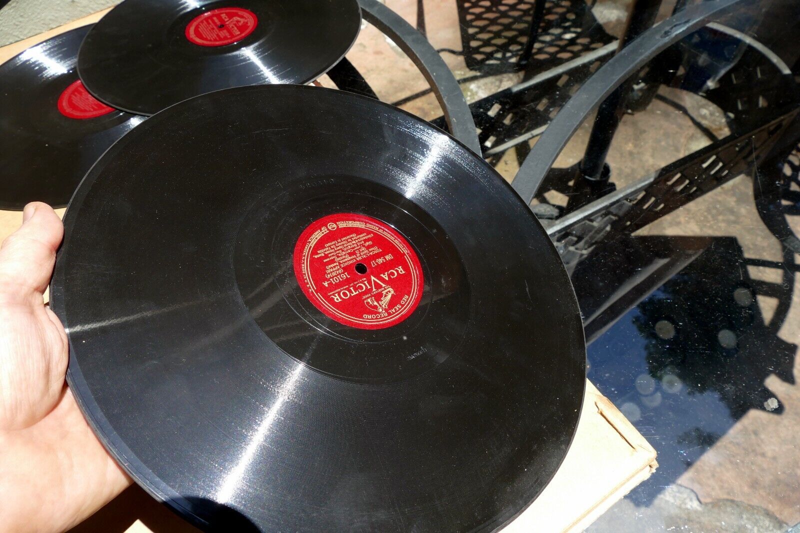 Set of 7 vintage 12-inch 78 RPM Tosca Volume II vinyl records by Puccini, featuring Gigli and conducted by Fabritiis