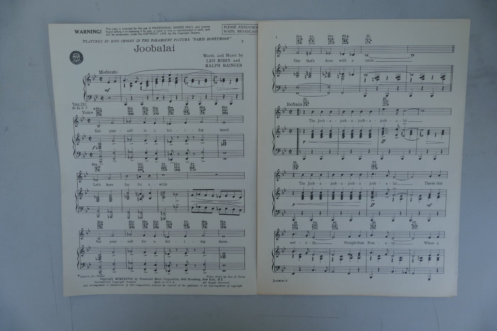 Joobalai 1938 from Paris Honeymoon musical by Leo Robin and Ralph Rainger