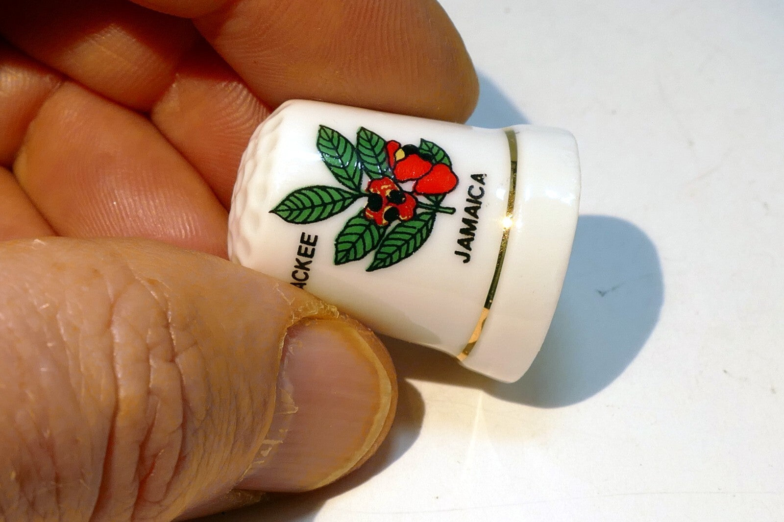 Porcelain Thimble Souvenir Ackee Jamaica Floral