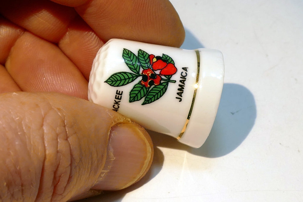 Porcelain Thimble Souvenir Ackee Jamaica Floral
