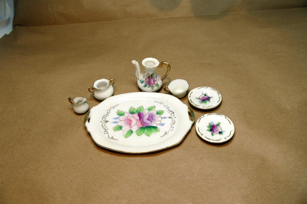 MINIATURE  CHINA VIOLETS FLOWERS PORCELAIN Tea Set JAPAN 7X11cm FLORAL DESIGN