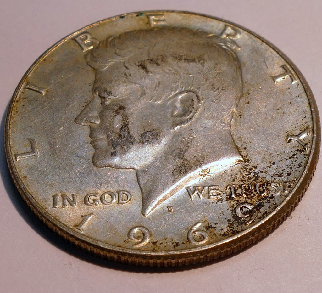 1969   d kennedy half dollar coin us 40 % silver 60 % copper