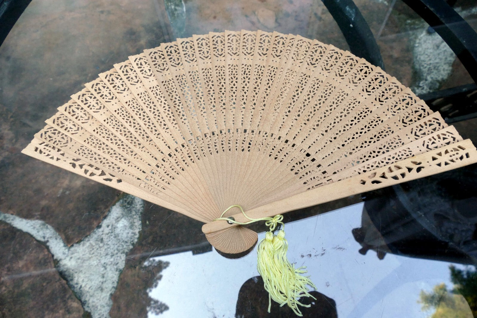 Japanese Hand FOLDING FAN, Bamboo Ornate hand carved wood