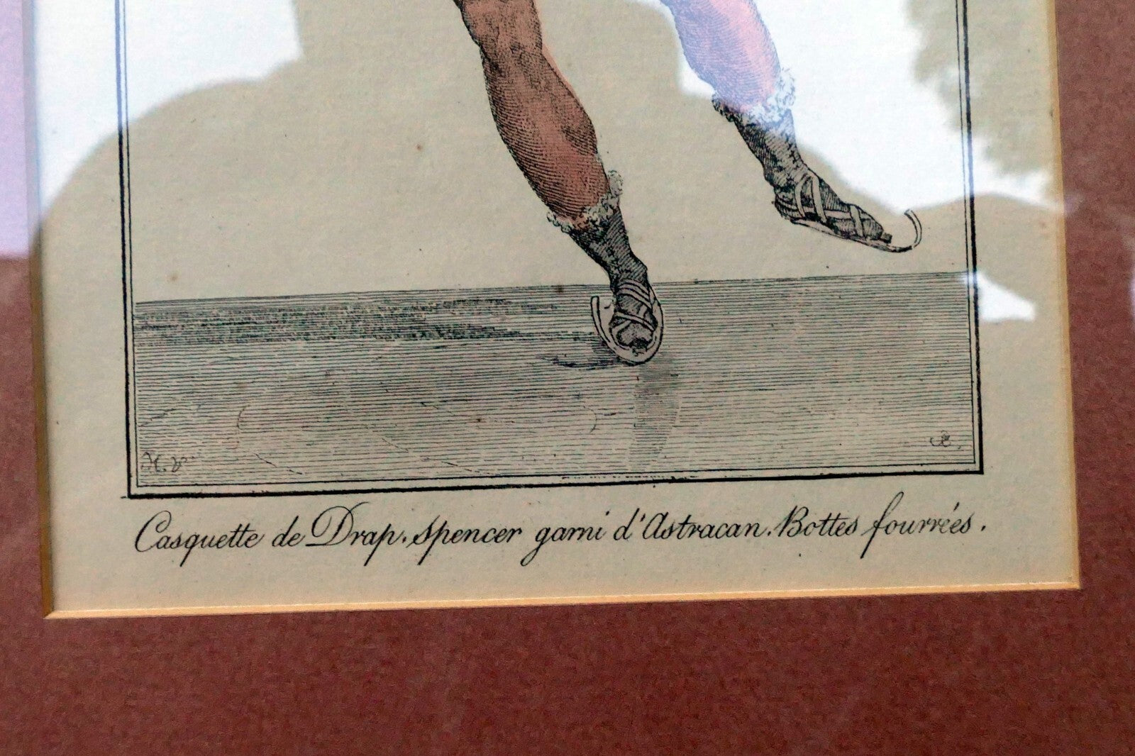 Fashion Engraving 1813 Parisian Costume French Gentleman's Skating framed