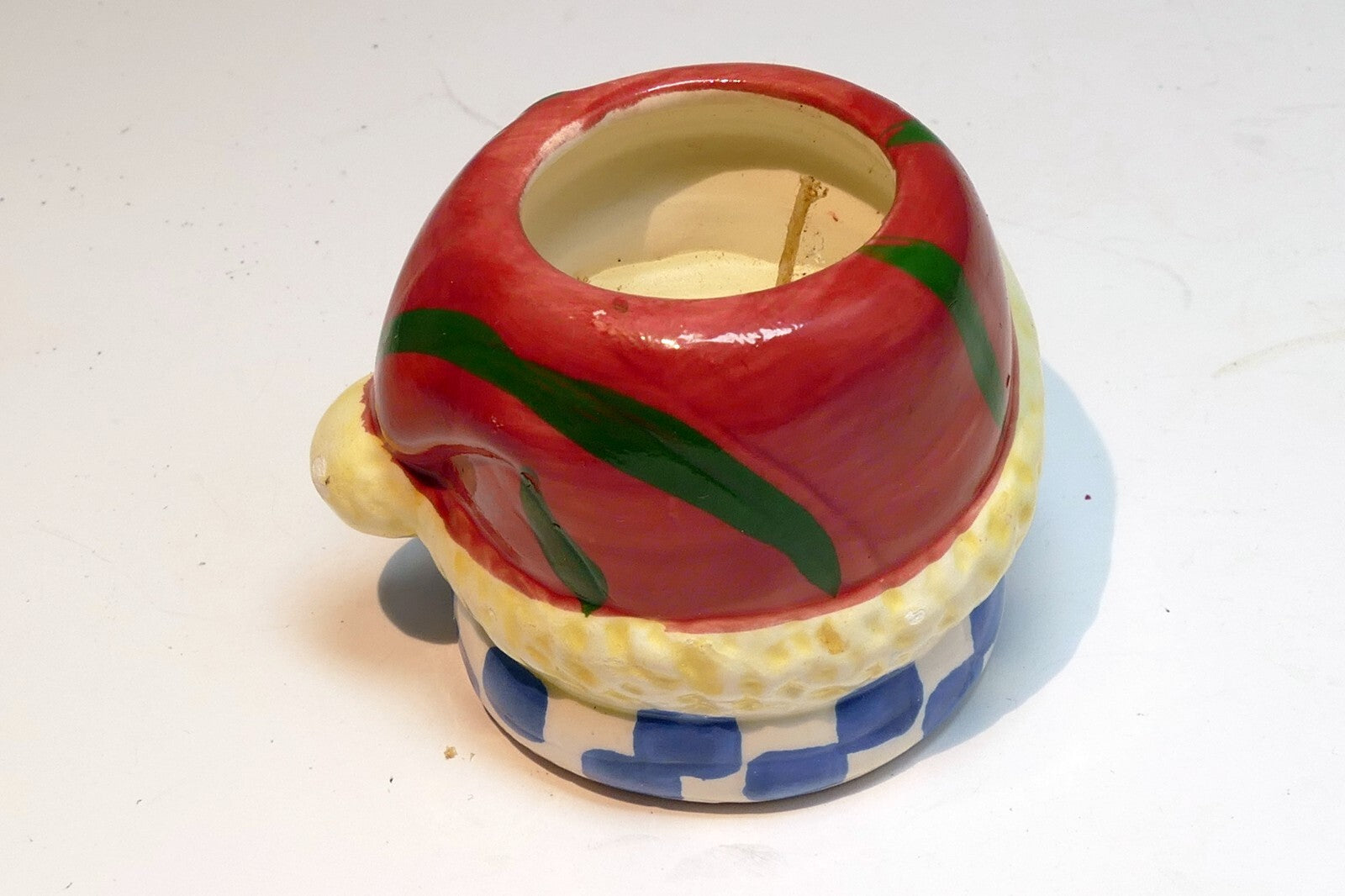 snowman tealight candle holder  vintage clay pottery