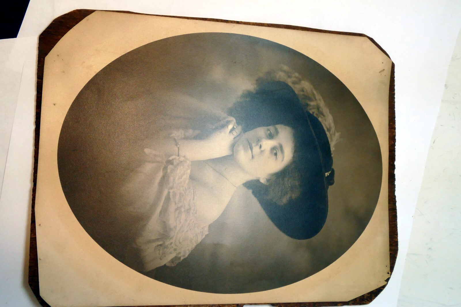 ANTIQUE PHOTO PICTURE San Francisco USA Woman Lady Derby Feather Hat 8X10" 1880'