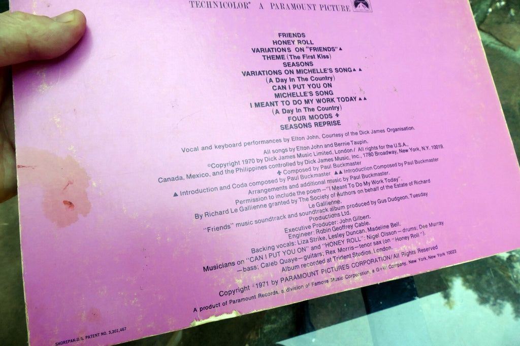 ELTON JOHN, ORIGINAL vinyl  LP, FRIENDS Soundtrack, 1971 Elton John VG Paramount