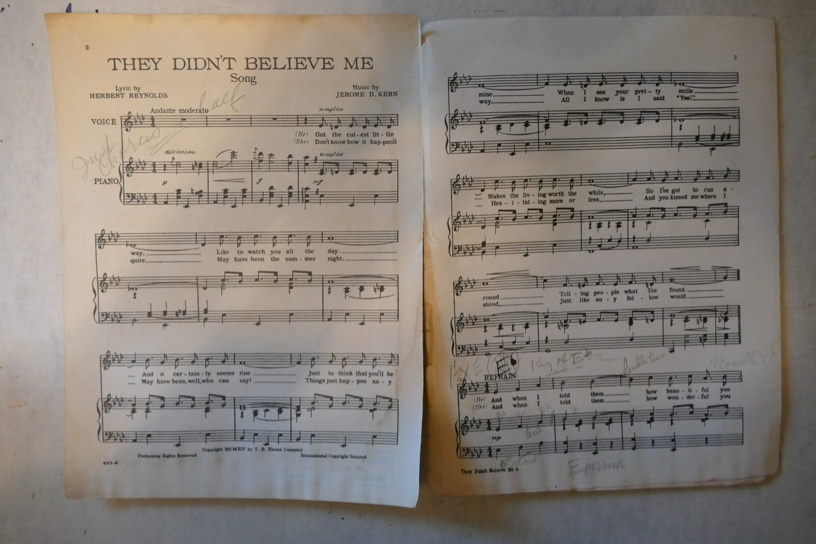 They Didn't Believe Me 1914, Herbert Reynolds, Jerome Kern, T. B. Harms Company