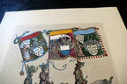 KNIGHT Flag Bearer HAND COLORED ENGRAVING large 21X24"