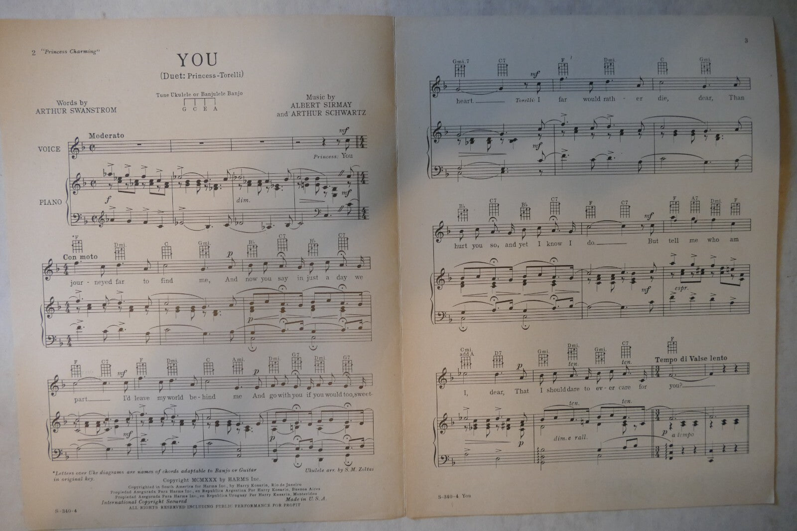 You, 1935, "Princess Charming", Arthur Swanstrom, Albert Sirmay, Arthur Schwartz