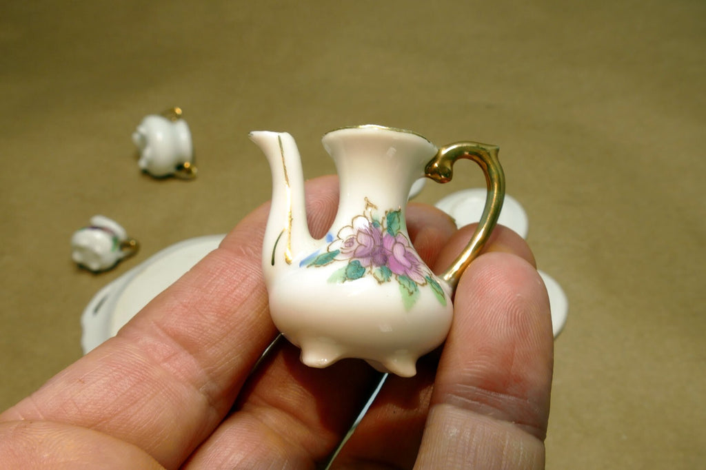 MINIATURE  CHINA VIOLETS FLOWERS PORCELAIN Tea Set JAPAN 7X11cm FLORAL DESIGN