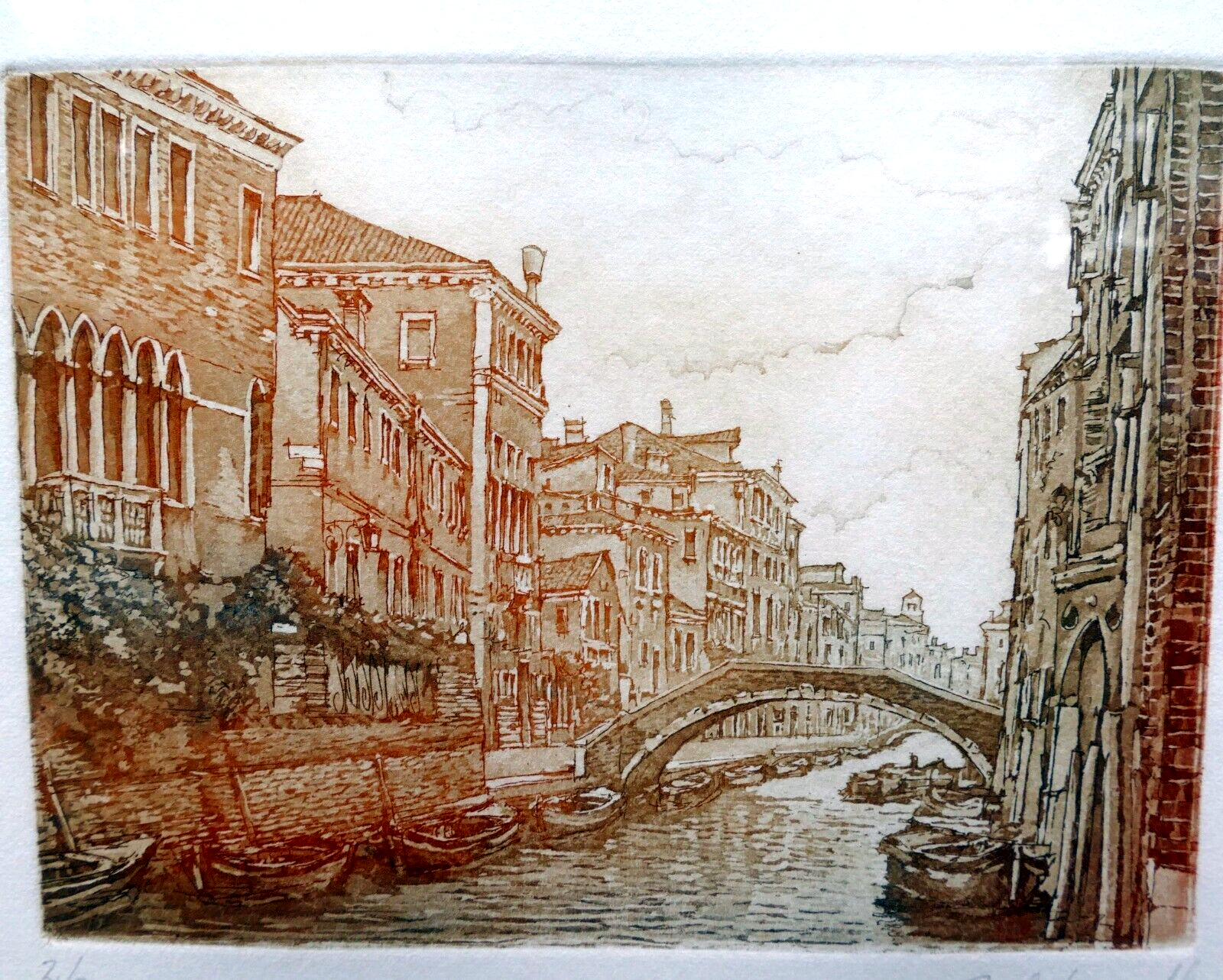 Etching canal in venice pencil signed matted framed by b fe zaldour