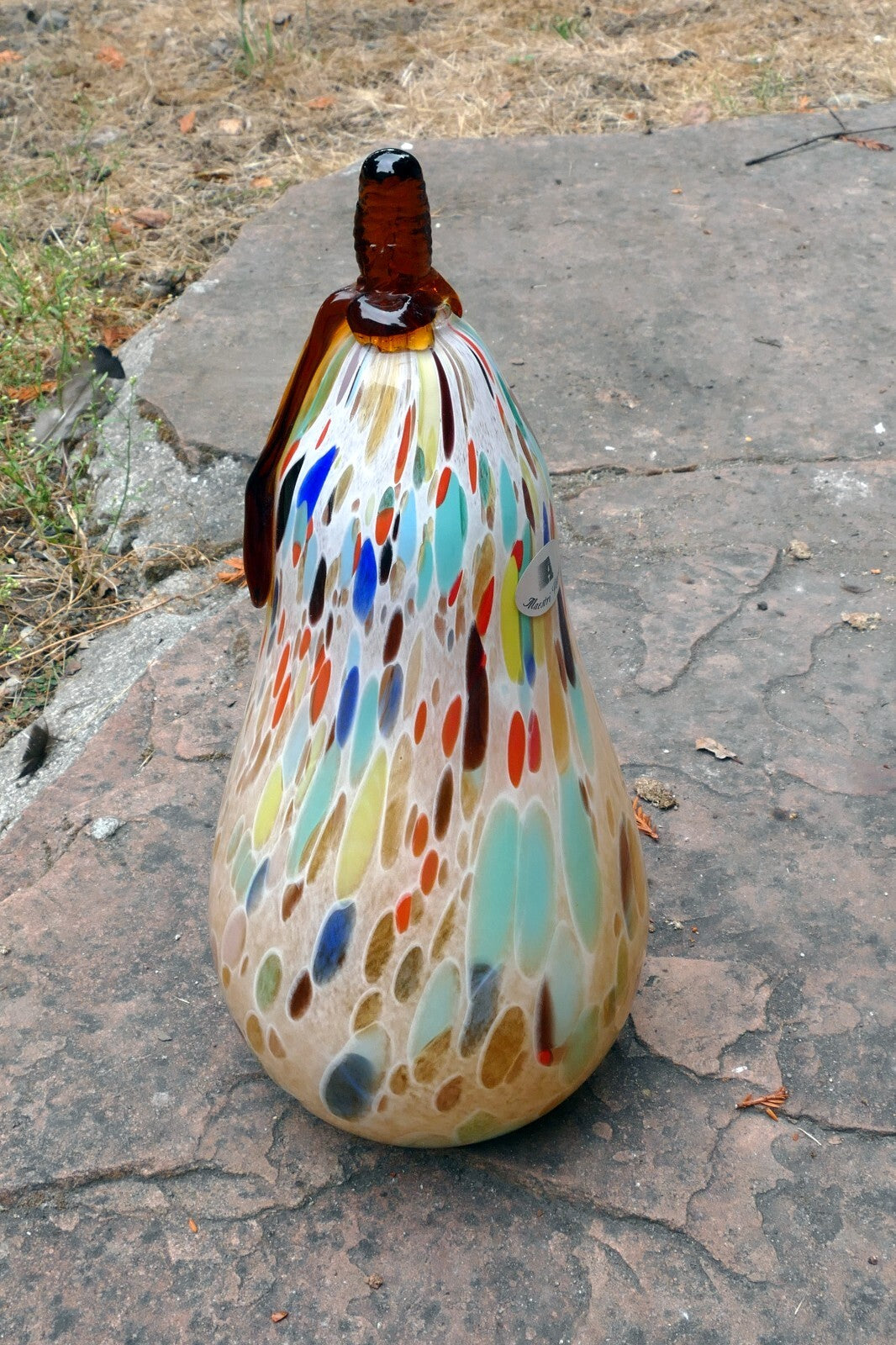 Empoli Maestri Vetrai Mottled Confetti Art Glass PEAR Fruit  Yellow Blue Brown