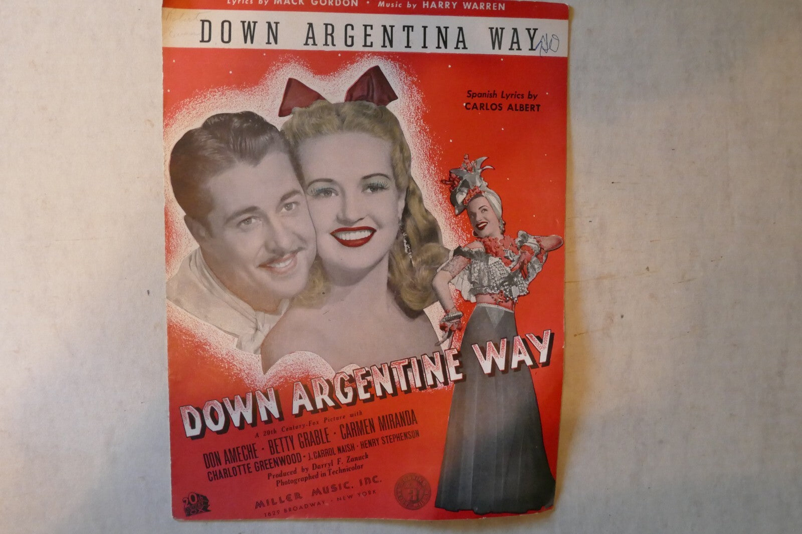 Down argentine way, sheet music 1934, "down argentine way", by harry warren and mack gordon
