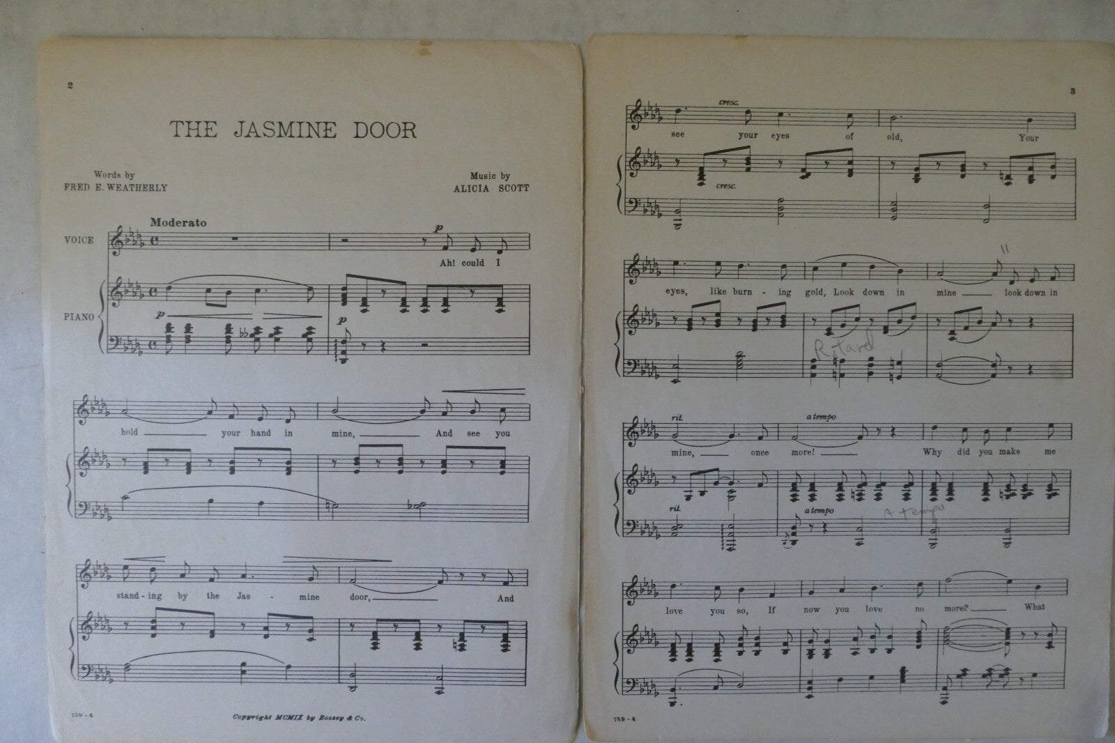 The Jasmine Door, 1909, by Fred E. Weatherly and Alicia Scott, Boosey & Hawkes