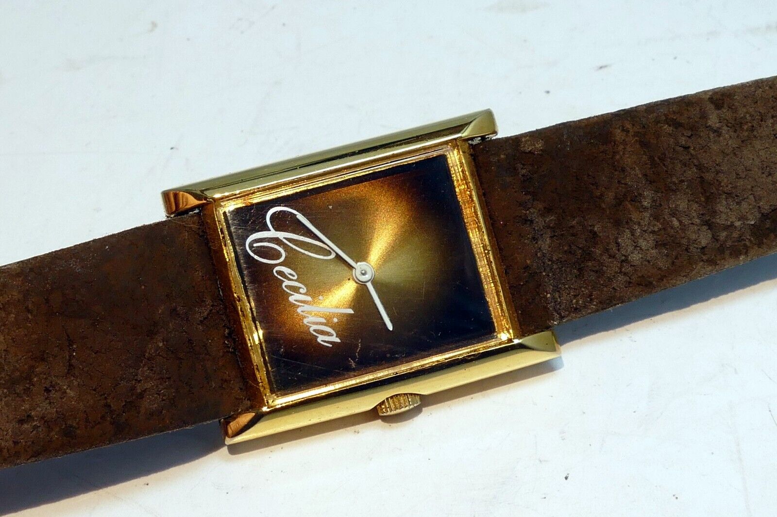 "Cecilia " Gold Tone Ladies  Watch with brown  leather strap
