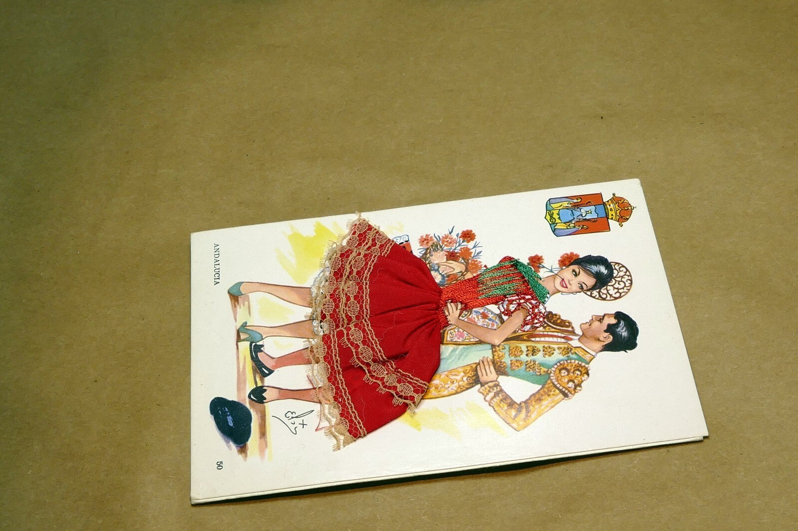 Andalucia 1970's Postcard unposted Alsala-Madrid Embriodered Dress Flamenco