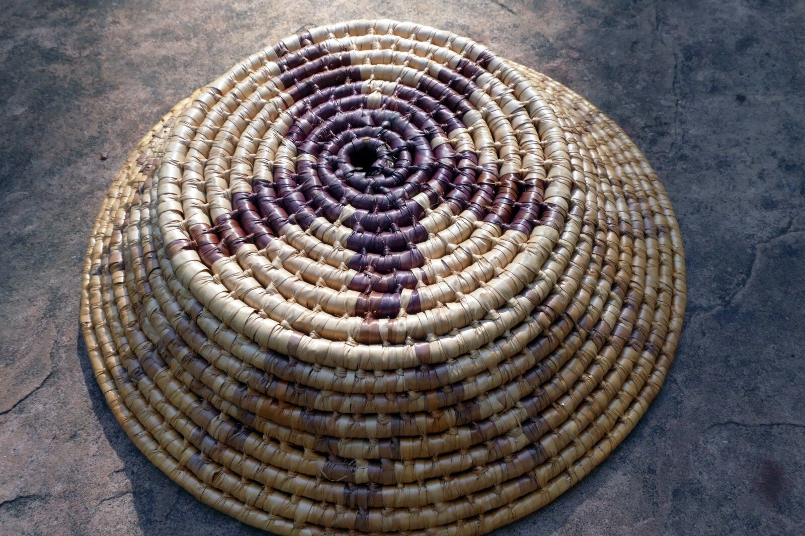 10" Basket Bowl Handwoven Natural Sea Grass Woven Boho Tribal star pattern