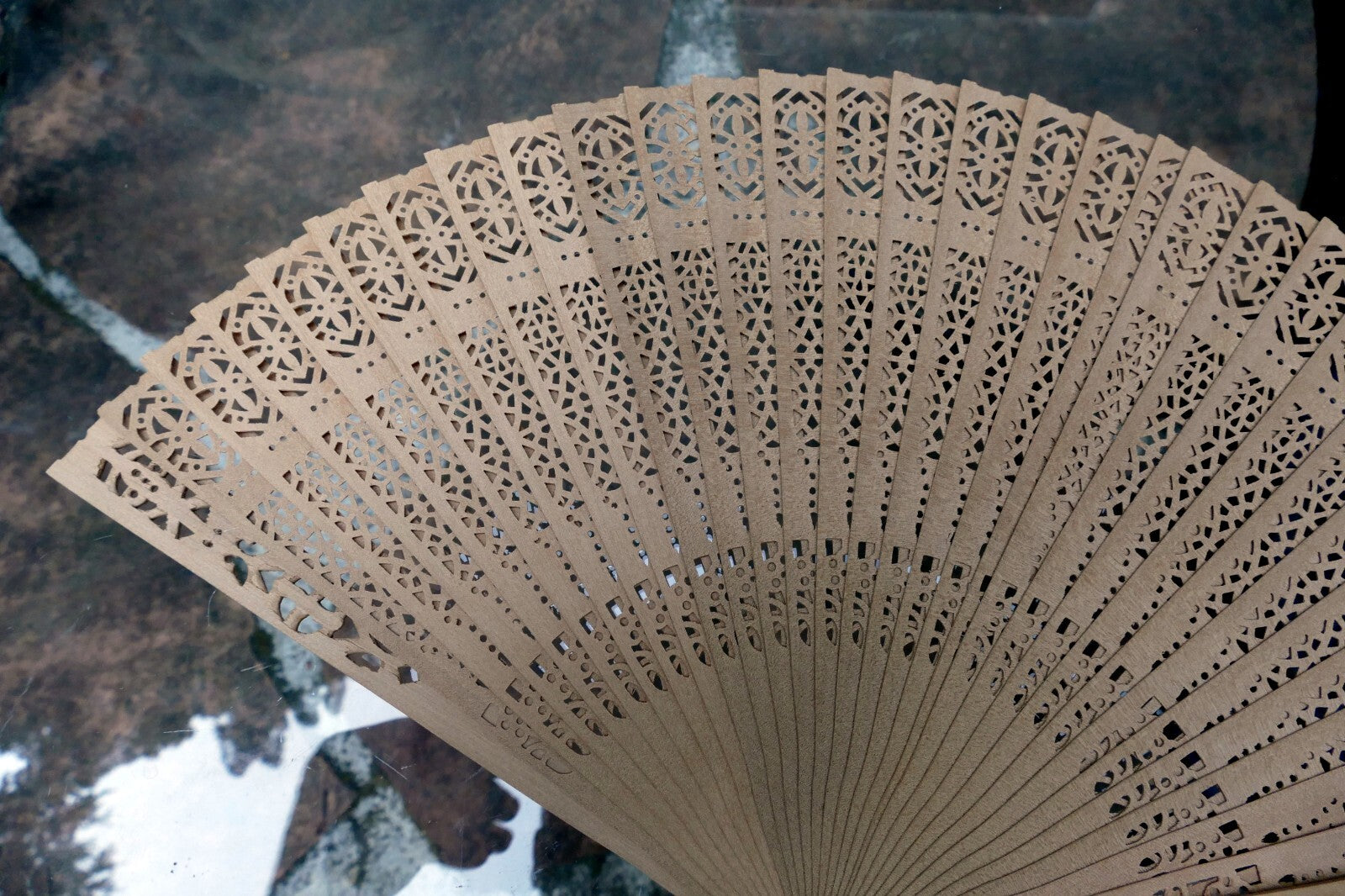 Japanese Hand FOLDING FAN, Bamboo Ornate hand carved wood