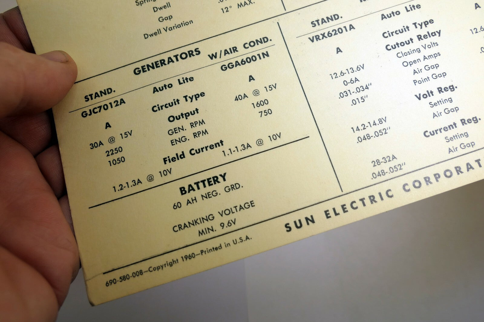 1958 Chrysler Windstar LC1-L Saratoga LC2-M Sun Electric Car Specs Sheet Chart