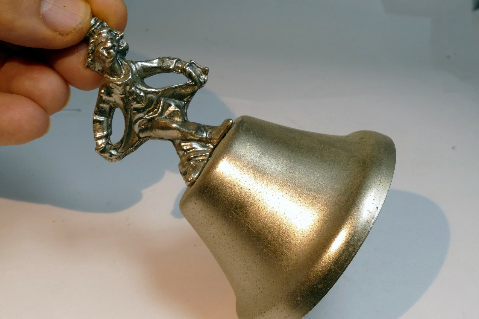 2" metal Bell Diner with clown hand held handle Pewter metal stand