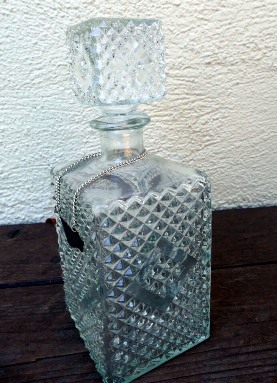 1 liter glass decanter with stopper 10" tall "vodka" square