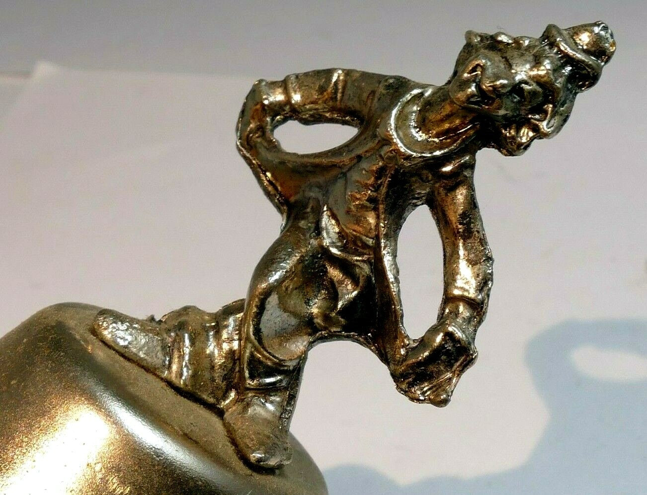 2" metal bell diner with clown hand held handle pewter metal stand