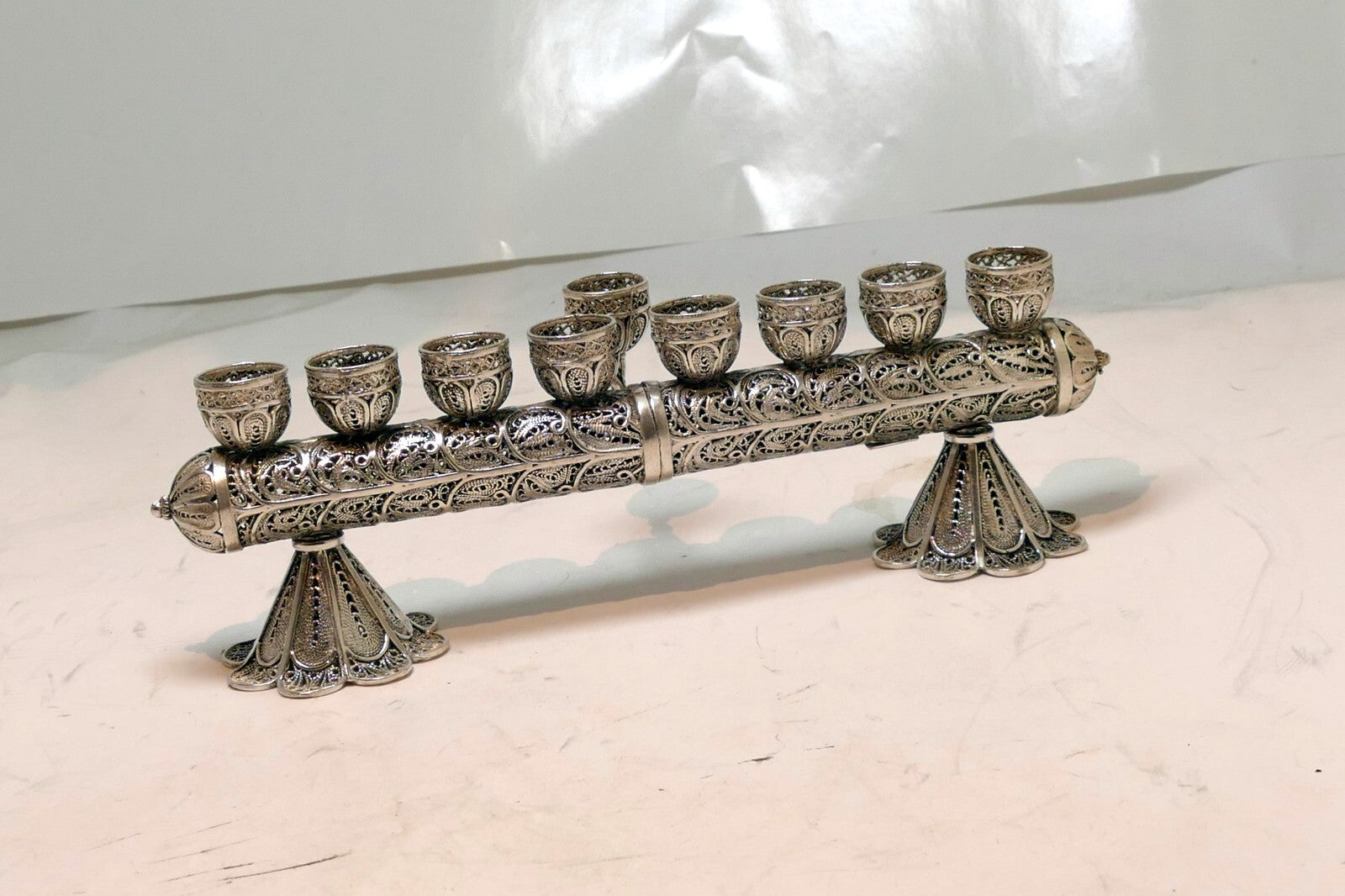925 Sterling Menorah Judaica Silver Candle Chanukah Yemenite ornate 100gr