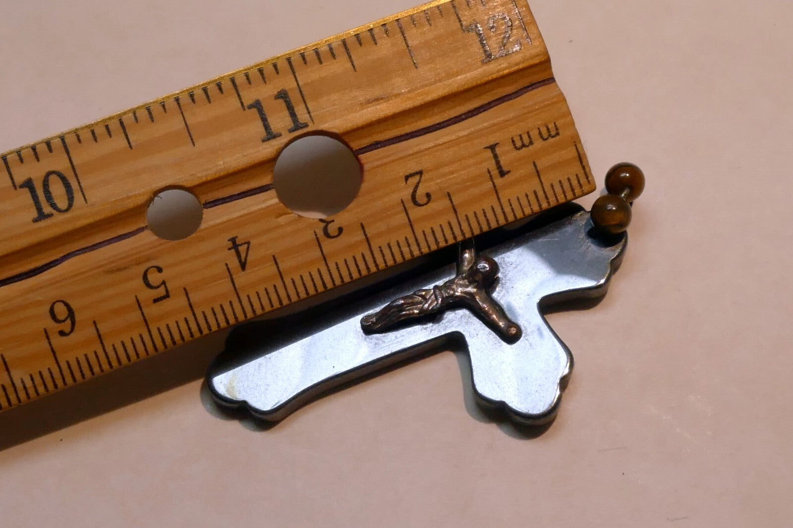 Metal Crucifix Cross Hematite Pendant vintage Italy 2"