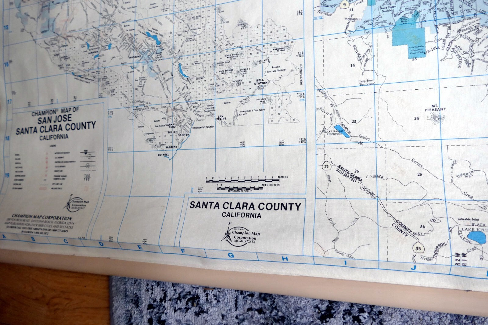 Wall Hanging Santa Clara County Map San Jose Silicon Valley USA 58X42" Ex  Large