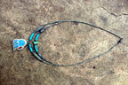 Bear Paw Brooch Necklace Inlaid Blue and Red Stones Crushed Tourquise Navajo