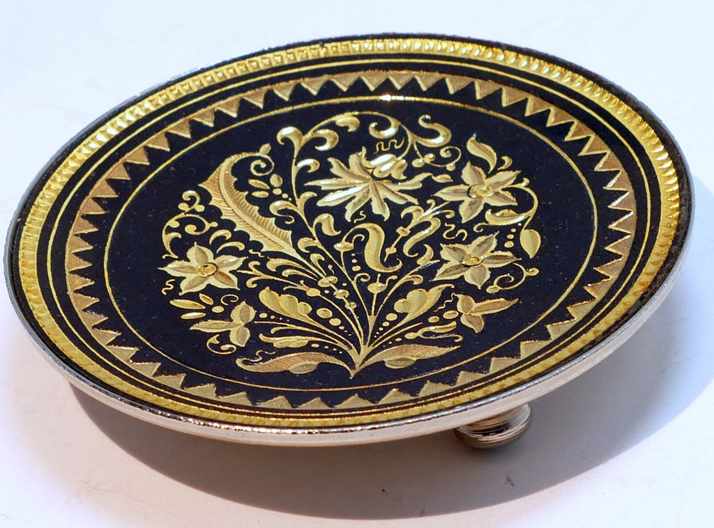 Damascene black and 24k gold footed decorative dish toledo   7cm floral