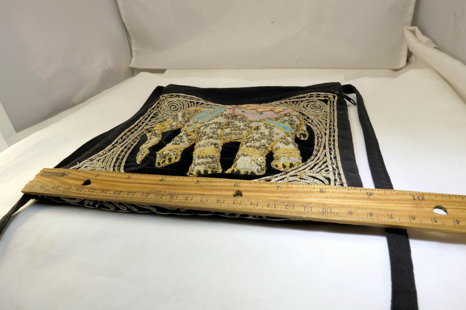 Shoulder Bag Handcrafted Myanmar Sequin Embroidered Tapestry Elephant Antique