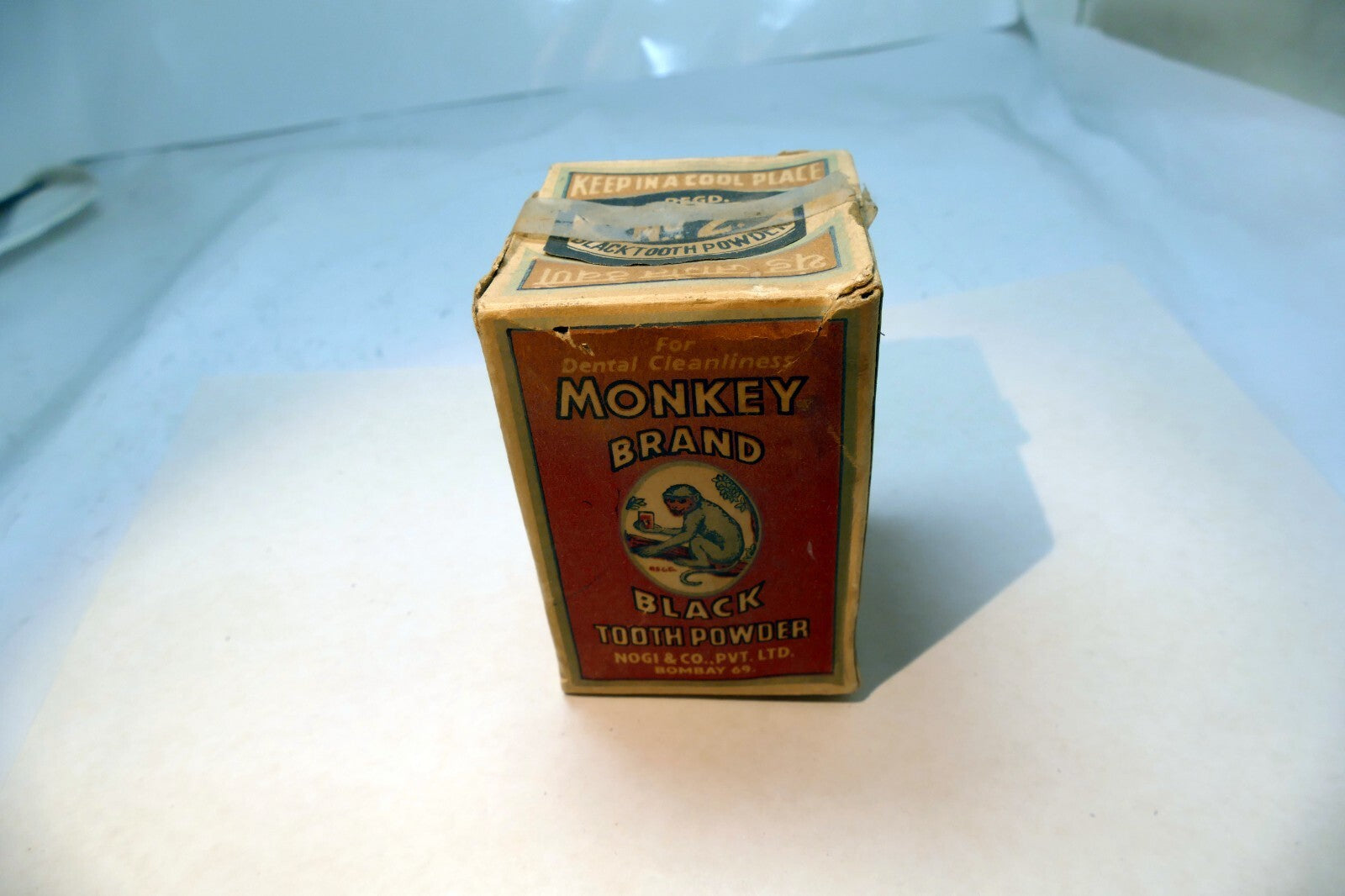 Empty Box Monkey Brand Black Tooth Powder Sealed Advertising NOS Bombay 1969