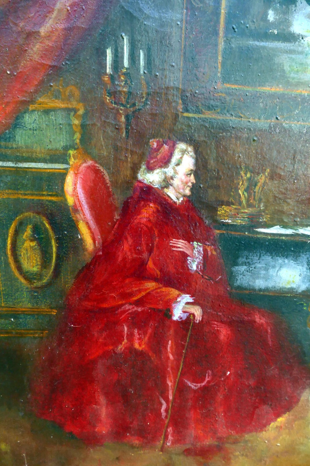 oil painting hand painted on canvas musical recital with Cardinal by R. Sanchez