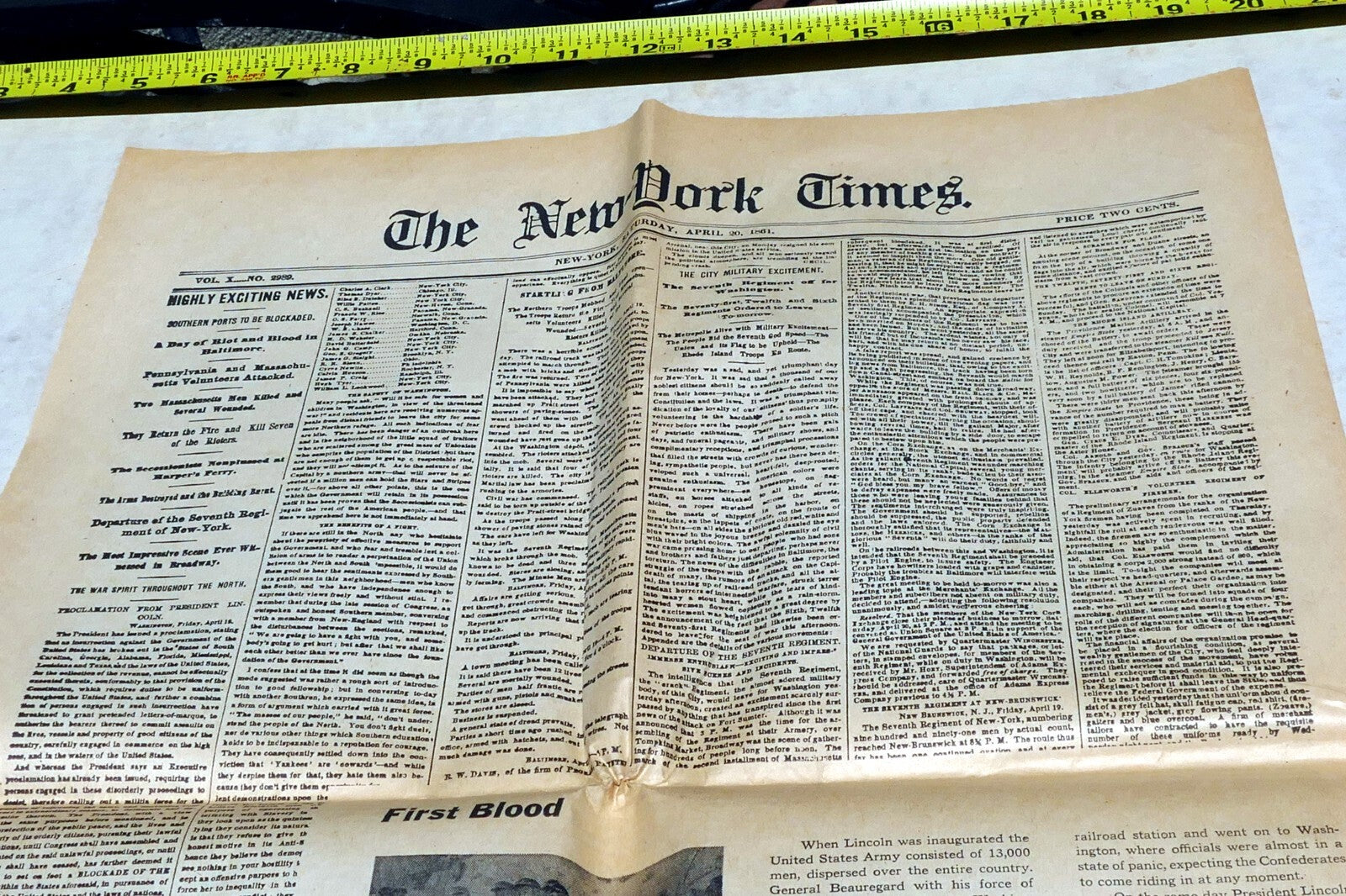 New York Times April 20, 1861 - Reprint - Civil War