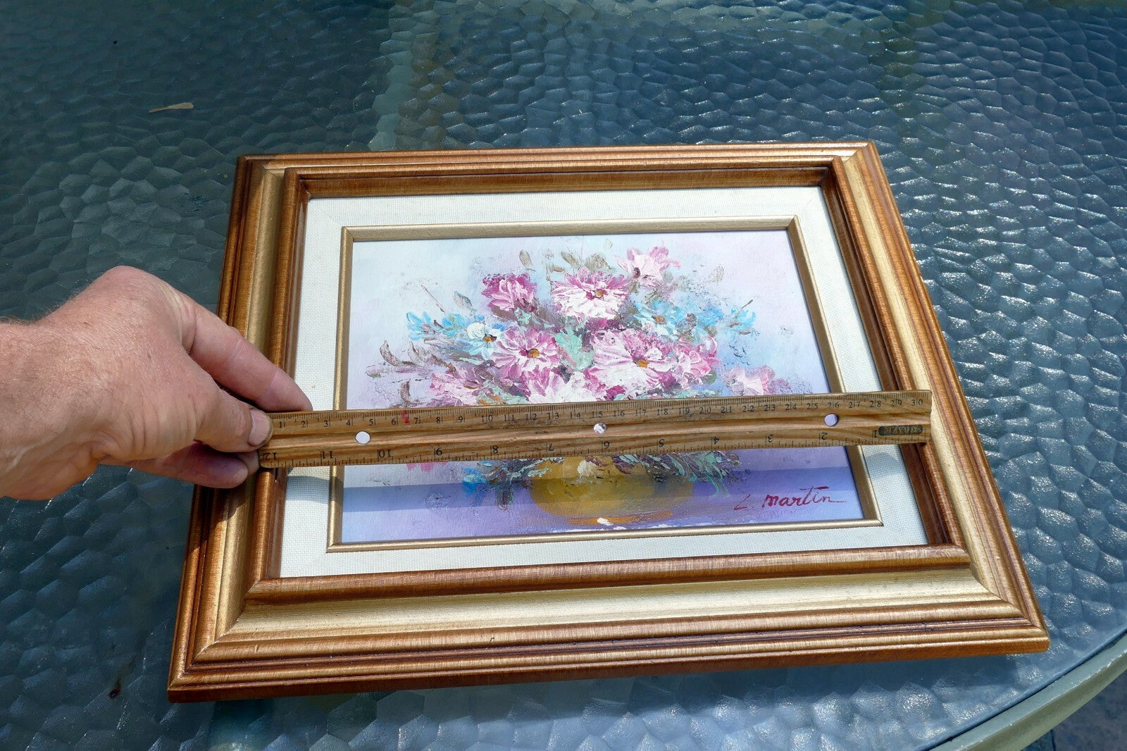 Painting Oil On Canvas L Lupe Martin Pink flowers heavy texture original 8X10"