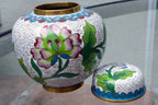 Cloisonne ginger jar with top lid enamel brass 3x3.5" small