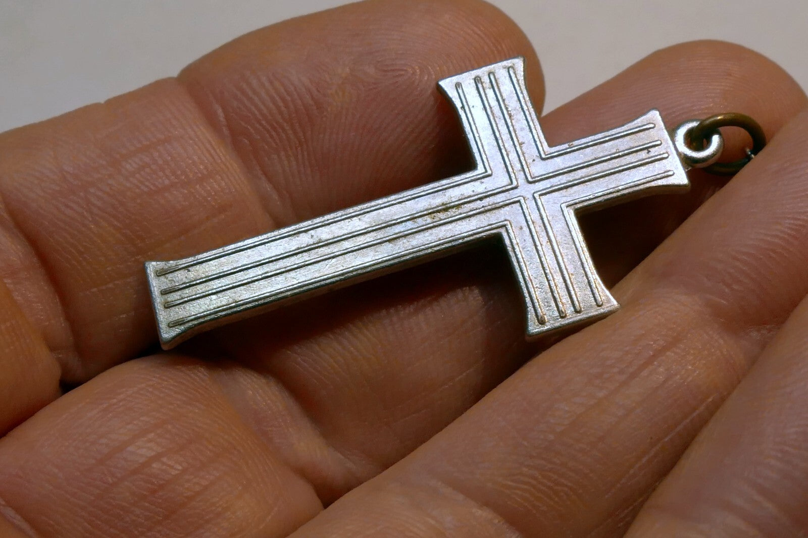 Metal Crucifix Cross Pendant Charm - ITALY vintage 1.5" long Catholic