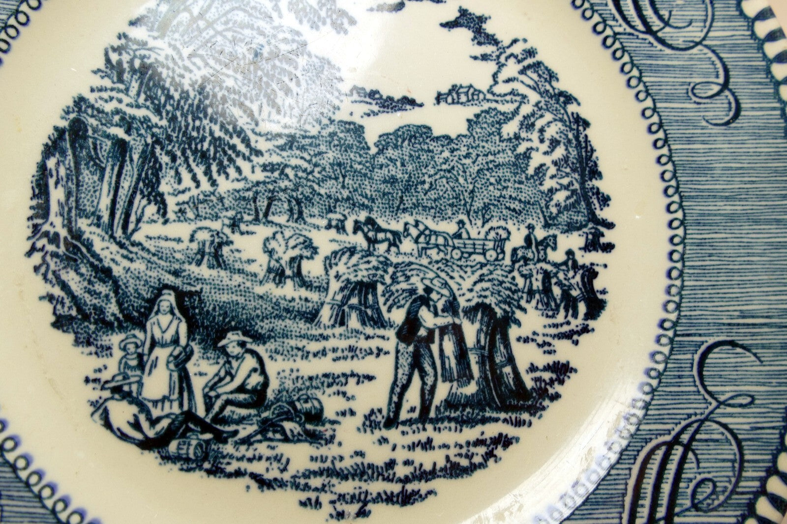 Vintage Currier and Ives Blue by Royal China Harvest Bread Butter Plate 6" one
