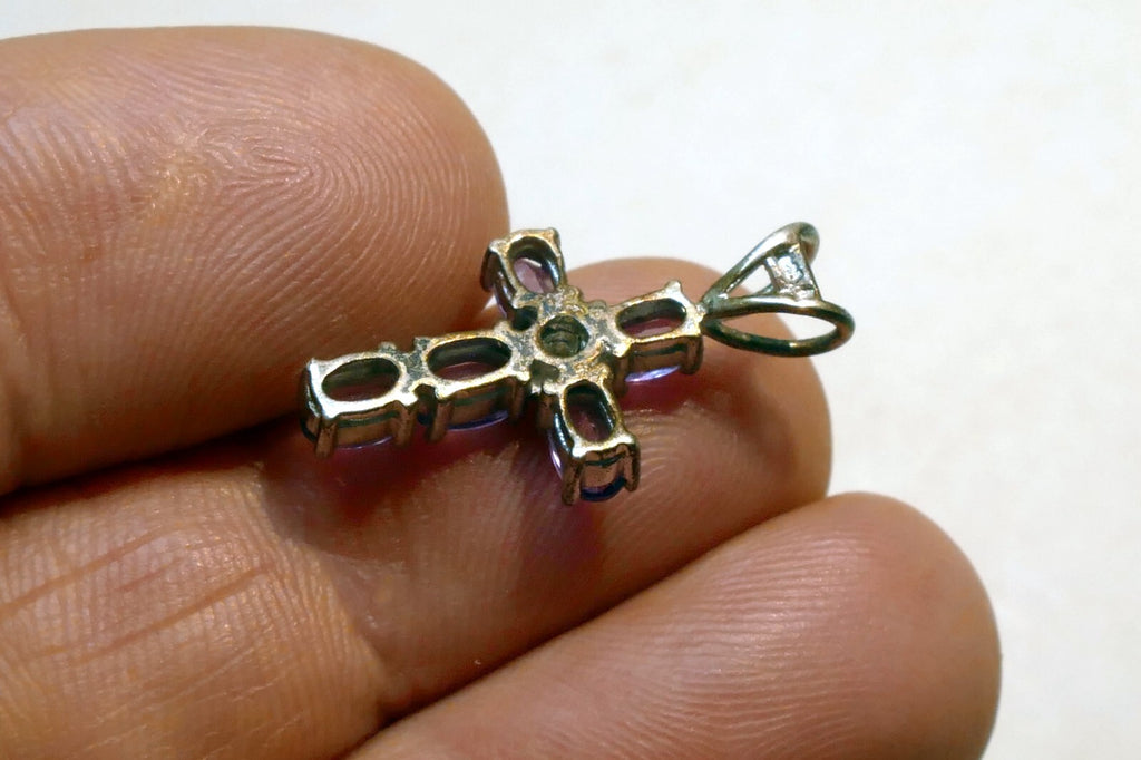 Purple Cubic Zirconia Crucifix Cross Pendant 925 silver sterling vintage