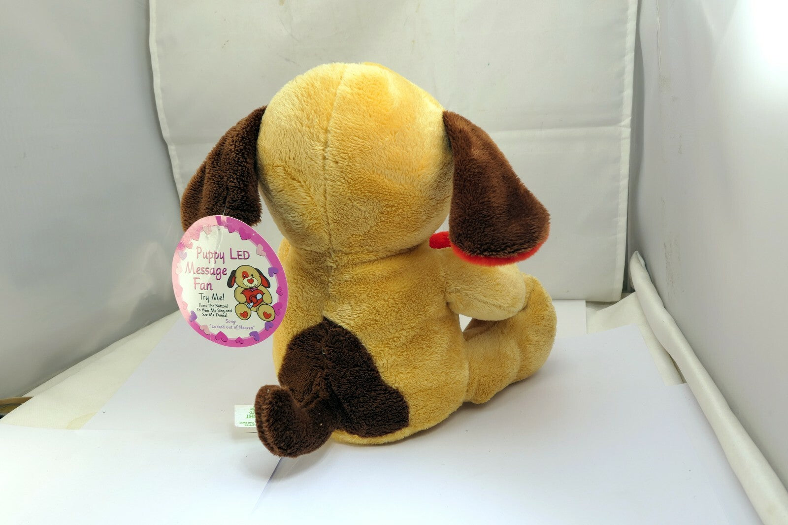 Animated Musical Puppy Dog with Light-Up Spinning Message Fan  Heart Puppy LED