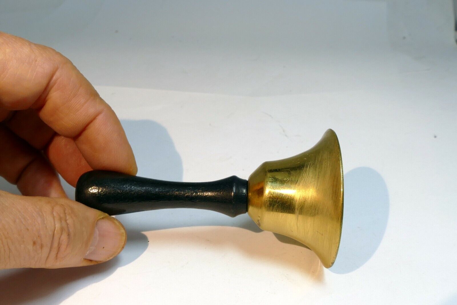 1.5" Solid Brass metal School Diner Bell with wooden handle missing clapper 