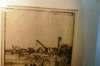 " San Francisco Bay"  Hand Signed Etching 19th century fisherman's wharf 1850's